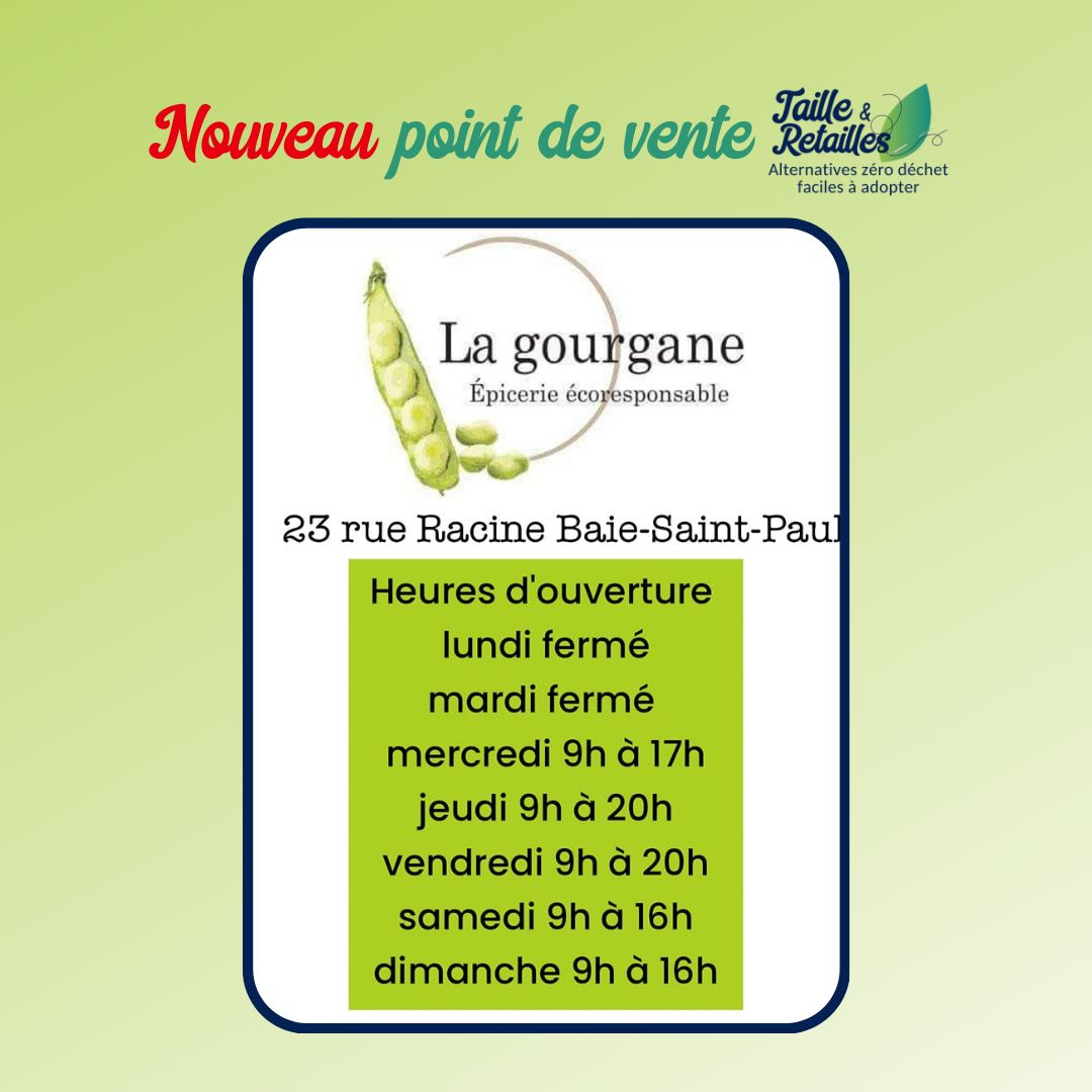 Ouverte depuis le 26 juin 2023, l'épicerie écoresponsable La gourgane vend les couvre-bols, couvre-fromages et sacs collation Taille & Retailles.