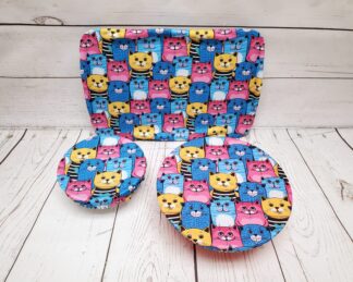 Trio de couvre-bols (petit+moyen+lasagne) Taille & Retailles en tissu Chats colorés