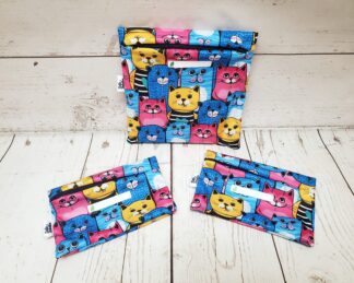 Trio lunch Taille & Retailles en tissu Chats colorés