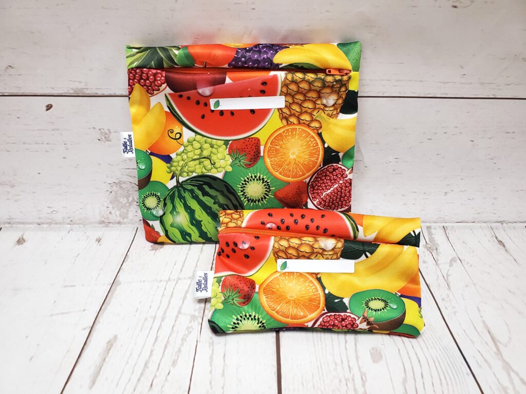 Duo Lunch (Sac collation + sac sandwich) Taille & Retailles en tissu Fruits