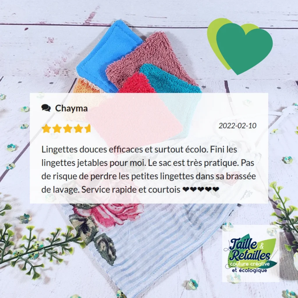 Lingettes démaquillantes Taille & Retailles - commentaires cliente