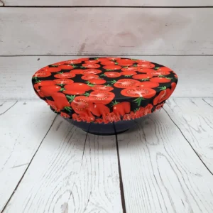 Grand couvre-bol Taille & Retailles en tissu Tomates (vue de côté)