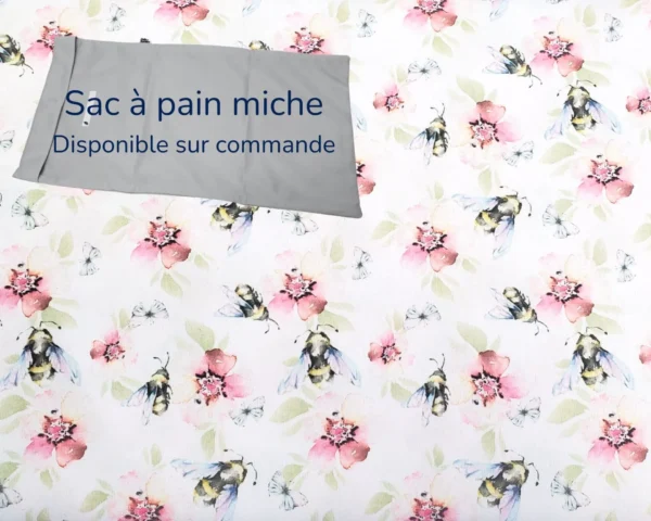 Sac à pain miche Taille & Retailles en tissu Abeilles butineuses - disponible sur commande