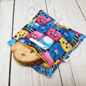 Sac sandwich Taille & Retailles en tissu Chats colorés
