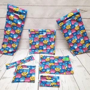 Ensemble de sacs alimentaires Taille & Retailles en tissu Chats colorés