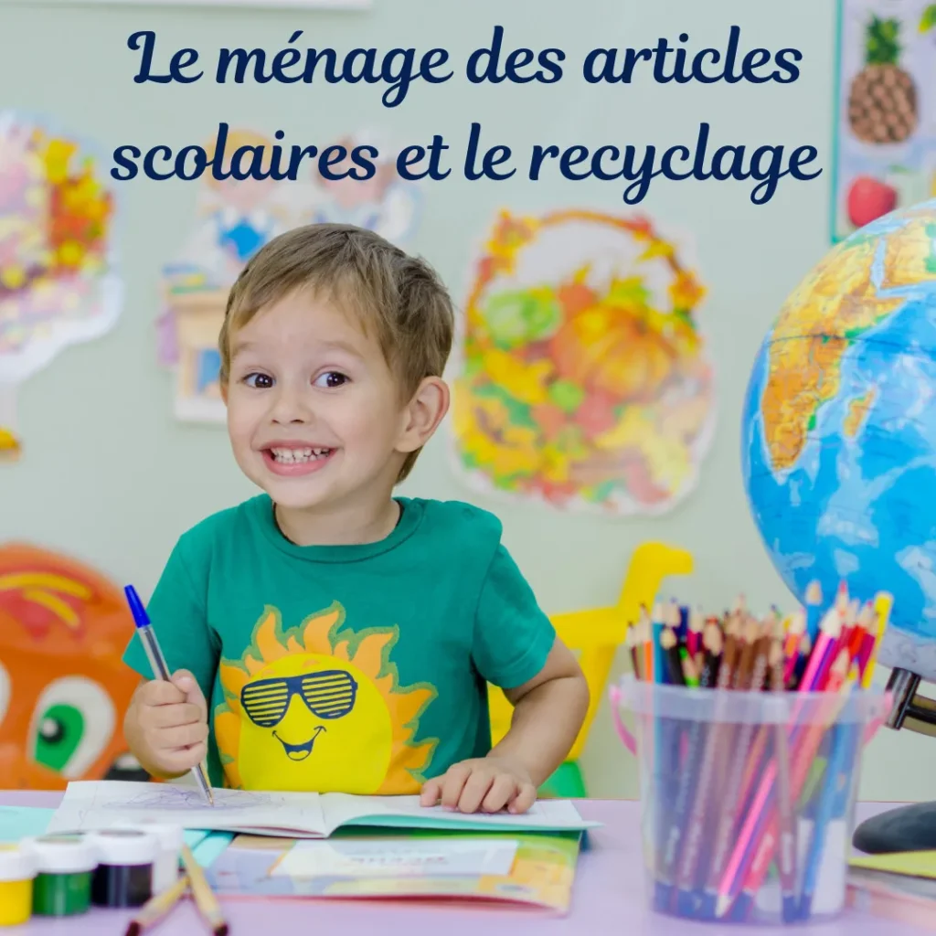 Le ménage est articles scolaires et le recyclage