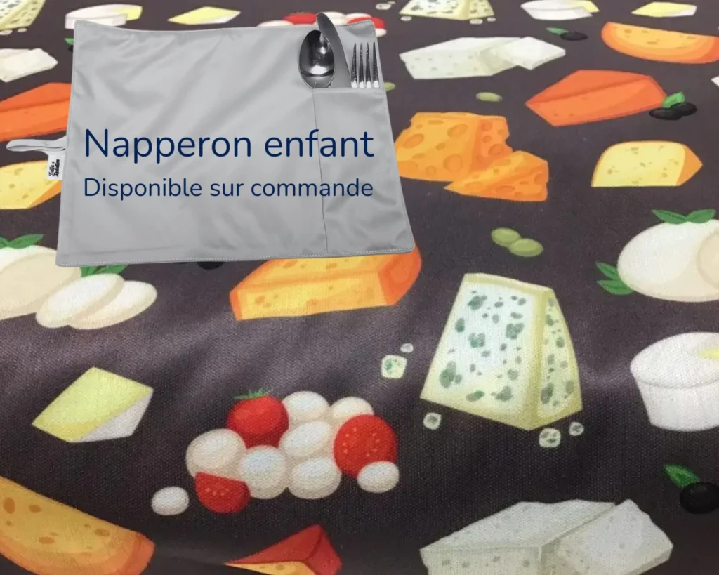 Napperon enfant Taille & Retailles en tissu Fromages - disponible sur commande