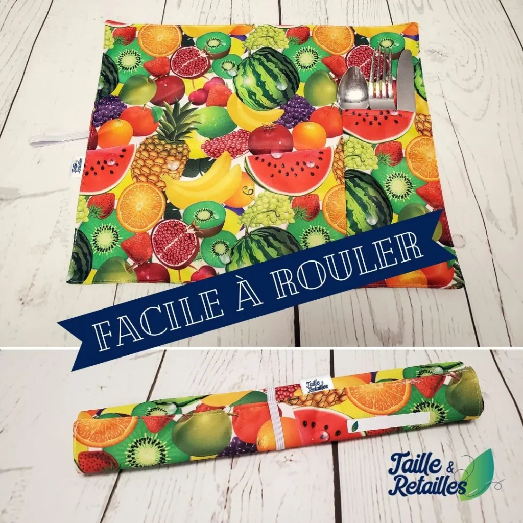 Napperon pochette à ustensile et facile à rouler