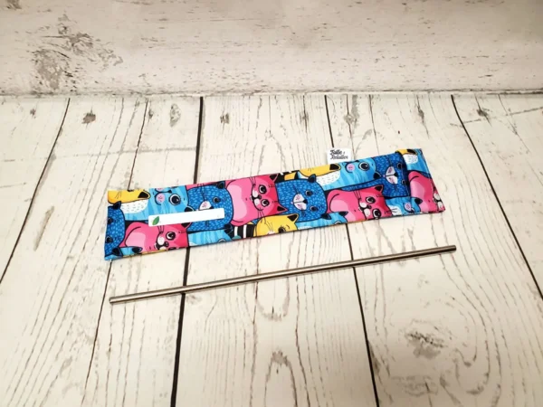 Sac allongé pour pailles Taille & Retailles en tissu Chats colorés