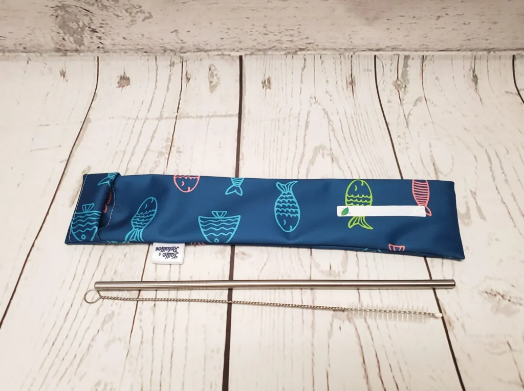 Sac allongé pour pailles Taille & Retailles en tissu Poissons