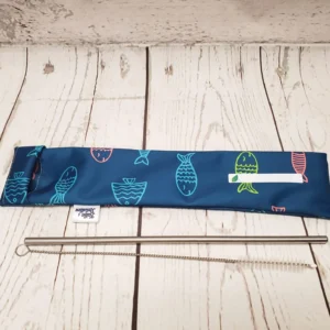 Sac allongé pour pailles Taille & Retailles en tissu Poissons