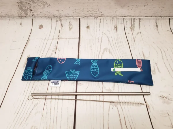 Sac allongé pour pailles Taille & Retailles en tissu Poissons