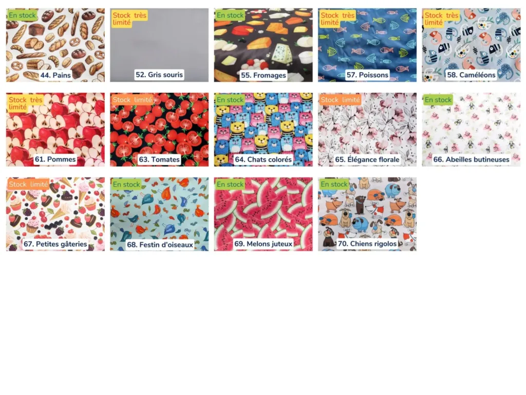 Disponibilité des imprimés de tissu PUL - Produits imperméables