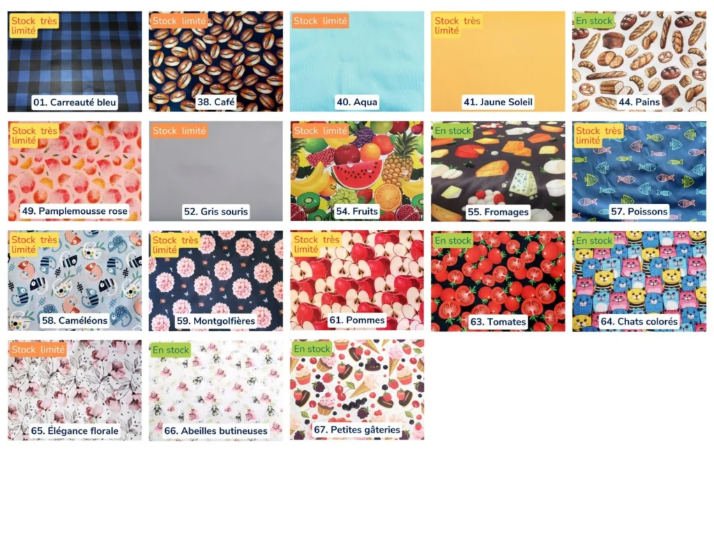 Disponibilité des imprimés de tissu PUL - Produits imperméables