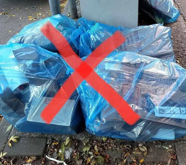 Tricentris - Ne pas mettre la matière recyclable dans des sacs de plastique. Source image : https://www.facebook.com/tricentris/posts/1755968454593314