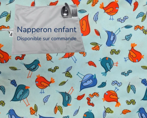 Napperon enfant Taille & Retailles en tissu Festin d'oiseaux - disponible sur commande
