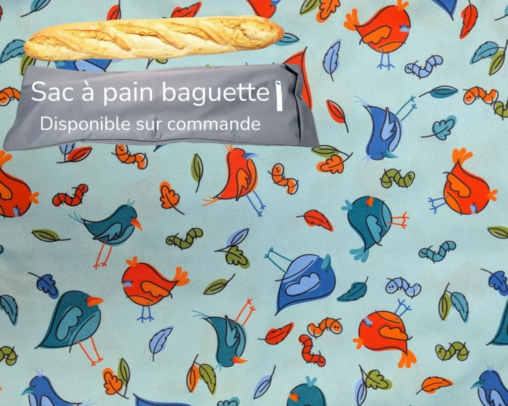 Sac à pain baguette Taille & Retailles en tissu Festin d'oiseaux - disponible sur commande