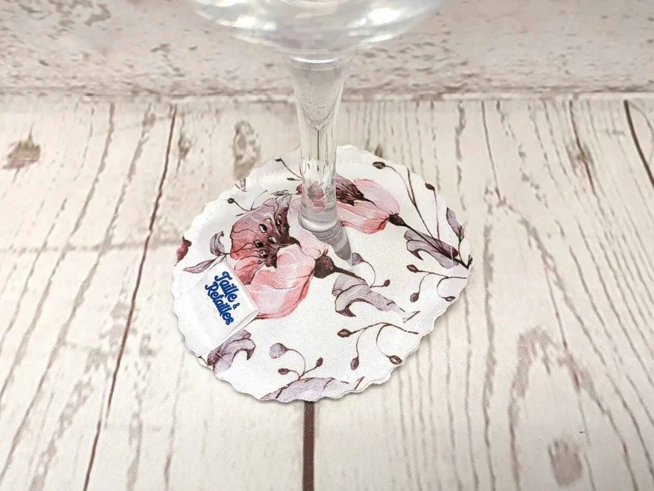 Sous-verre identifiant la coupe de vin – Unité – 65. Élégance florale