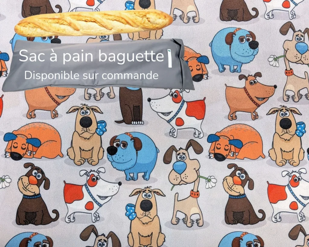 Sac à pain baguette Taille & Retailles en tissu Chiens rigolos - disponible sur commande
