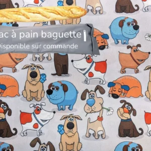 Sac à pain baguette Taille & Retailles en tissu Chiens rigolos - disponible sur commande