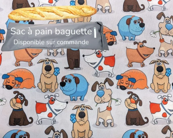 Sac à pain baguette Taille & Retailles en tissu Chiens rigolos - disponible sur commande